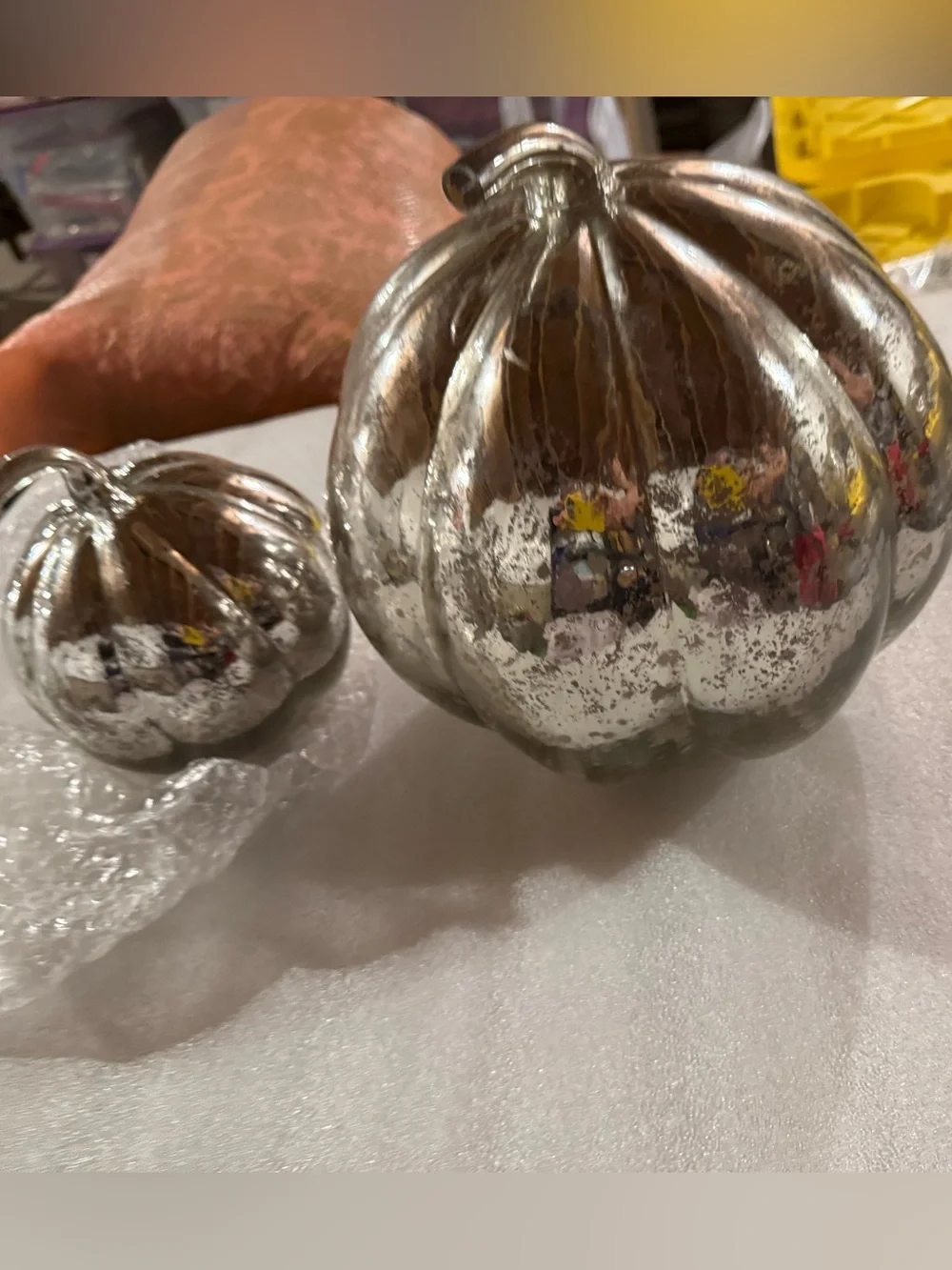 New Pottery Barn Silver Antique Mercury Glass Pumpkin Luminary, Large, #1